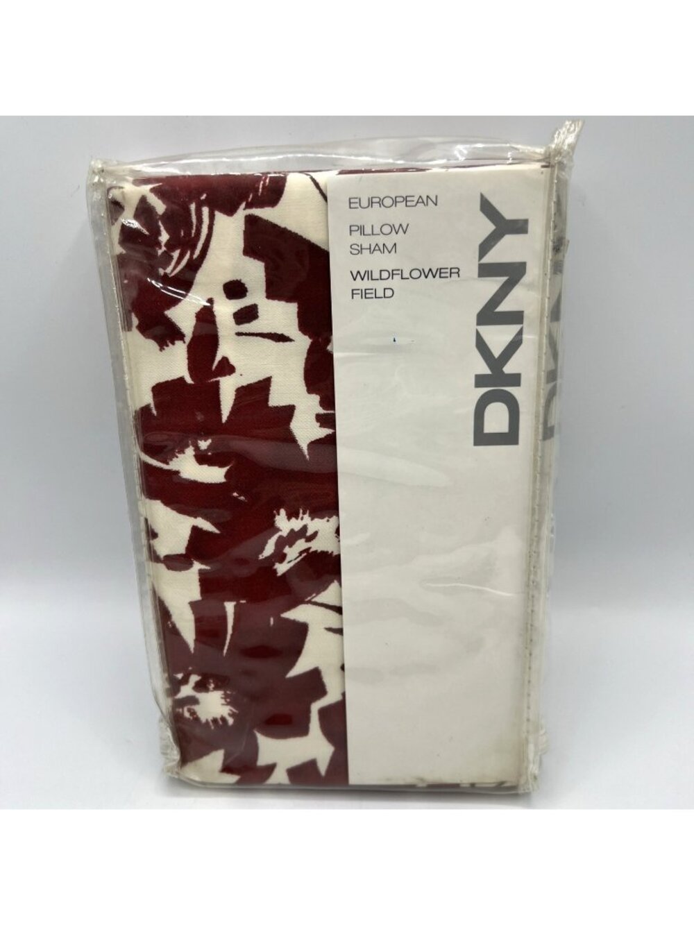 DKNY Wildflower Field European Pillow Sham Red Ivory All Over Floral Euro
